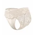 Sexy lace thong for women, low-waist sheer floral heart hollow panties with cute bow detail. - S / Nude