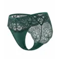 Green lace low-waist thong for women, sexy heart cutout design with cute bow accent - Dark Green