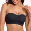 Black strapless bra, seamless tube top, non-slip design for comfortable everyday wear. - Black