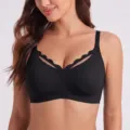 Seamless wireless black bra with scalloped edge and push-up jelly glue comfort design. - S / Black