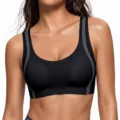 Black seamless sports bra with striped straps, wireless shockproof fitness workout vest. - S / Tops / Black