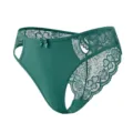 Women high waist green lace panties tummy control sexy breathable briefs underwear main view - Dark Green