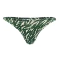 Green zebra print women's bikini bottoms, stylish low-rise swimsuit pants for beach or swim. - S / Dark Green