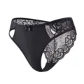 Black lace panties for women sexy mid waist floral hollow out briefs breathable underwear - S / Black