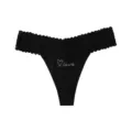 Black lace waist thong with rhinestone love graphic sexy seamless underwear for women - S / Black