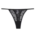 Tanga de mujer sexy transparente de malla con bonitos patrones de corazones de terciopelo. - S / Negro