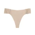 Low waist solid color lace patchwork women thong breathable seamless ice silk panties - S / Bottoms / Nude