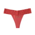 Red lace patchwork thong underwear for women, sexy rhinestone love detail, comfortable fit. - S / Brick Red