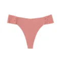 Pink low-waist women's thong underwear with elegant side lace panels, seamless ice silk. - S / Bottoms / Orange Red