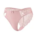Sexy pink high-waist lace panties for women, breathable solid color briefs with cute bow details. - S / Pink