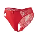 Red high waist lace panties for women, breathable cutout design with cute bow and cotton crotch. - Red