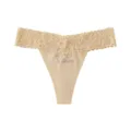 Women sexy lace high waist rhinestone love thong underwear nude comfortable panty - Nude