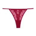 Sexy tanga rojo de encaje y malla transparente con estampado de corazones para mujer. - S / Burdeos
