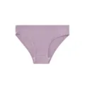 Purple ribbed women's mid-waist briefs, breathable cotton crotch seamless underwear item. - Purple