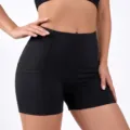 Short Deportivo Mujer Cintura Alta Control de Abdomen con Bolsillos Negro Sólido - S / Negro