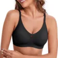 Black seamless wireless bra with deep V neck and adjustable straps for ultimate comfort. - S / Black