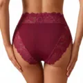 Women's mid-waist lace briefs, breathable milk silk wine red underwear, sexy variant SKU. - S / Ancorra Red