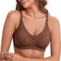 Brown seamless wireless bra with V-neck and heart cutout, comfortable daily underwear for women - S / Coffee
