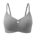 Grey seamless wireless jelly bra with adjustable straps and teardrop cutout detail. - S / Gray