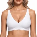 Women white seamless V-neck wireless bra comfort daily wear soft lightweight support - S / Tops / White