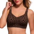 Plus-size seamless leopard print wireless bra, comfortable push-up jelly gel women underwear. - S / Coffee Leopard Print