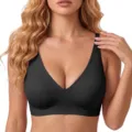 Zwarte naadloze draadloze jelly beha voor vrouwen, comfortabele V-hals dagelijkse lingerie. - Zwart