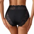 Women's high waist lace briefs black seamless comfortable underwear breathable panties - S / Black