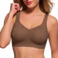 Plus size seamless wireless comfort bra in solid brown color, wide straps, supportive design. - S / Coffee