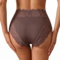 Sexy brown lace high waist women briefs, breathable milk silk underwear variant choice. - S / Coffee