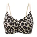 Leopard print wireless bra with beige straps and front cutout for women comfort and push up. - S / Printed Apricot