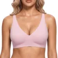 Comfortable pink seamless V-neck bra with soft support and breathable design for daily wear. - Pink