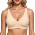 Women's seamless nude V-neck push-up bra comfortable daily wear breathable soft support - Nude