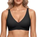 Women seamless V-neck bra black wireless comfortable push up everyday undergarment - Black