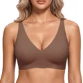 Women seamless V-neck bra breathable comfort wireless underwear daily wear plus size bra top - Brown