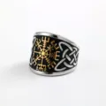 Stainless steel Nordic Viking compass ring, vintage retro style ring for men and women variant. - Size 7 / Two-Tone Gold and Silver