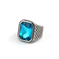 Retro stainless steel men's ring featuring a large blue stone and stylish grid pattern. - Size 7 / Vintage Plaid Pattern Style (09703) / Light Blue
