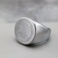 Stainless steel compass engraved ring surface detail shot showing exquisite craftsmanship and matte finish. - Size 9 / Steel