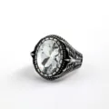 Retro stainless steel men's ring with white glass stone and vintage bird wing design SKU - Size 7 / Silver Tone White Stone
