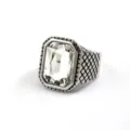 Vintage stainless steel men ring with large crystal and lattice pattern band modern jewelry - White