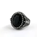 Retro Stainless Steel Men's Ring Silver Band with Black Glass Stone Variant Model - Steel Black Gemstone