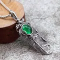 Vintage stainless steel mens feather pendant necklace with green gemstone retro punk style - Pendant Only (Without Chain) (07611) / Silver Green Gemstone