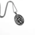 Vintage stainless steel box chain necklace featuring an oval Indian chief pendant for men. - Pendant Only (Without Chain) (07202) / Steel