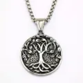 Stainless Steel Tree of Life Pendant Necklace Retro Silver Round Charm Chain Jewelry - Pendant Only (Without Chain) / Steel