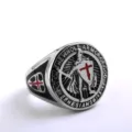 Vintage stainless steel men's ring featuring templar cross and Bible verse engraving. - Size 9 / Steel Color Drip Glue