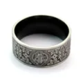 Vintage stainless steel men ring with saint benedict cross and intricate details variant view. - Size 9 / Steel