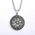 Stainless steel Viking compass pendant necklace, retro runic amulet jewelry for men and women. - Silver Color Single Pendant