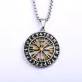 Nordic Viking compass stainless steel pendant necklace with retro rune design for daily wear - Two-tone Gold/Silver Pendant Only
