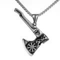 Collana con ciondolo ad ascia vichinga in acciaio inossidabile vintage con rune nordiche. - un solo ciondolo, senza catena / Colore acciaio