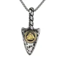 Men's stainless steel Viking arrowhead pendant necklace with Nordic runes and Valknut symbol. - Gold and Black (Pendant Only)