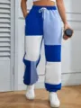 Pantalon de survêtement décontracté pour femme, colorblock avec cordon de serrage taille. - 1XL / Bas / Bleu